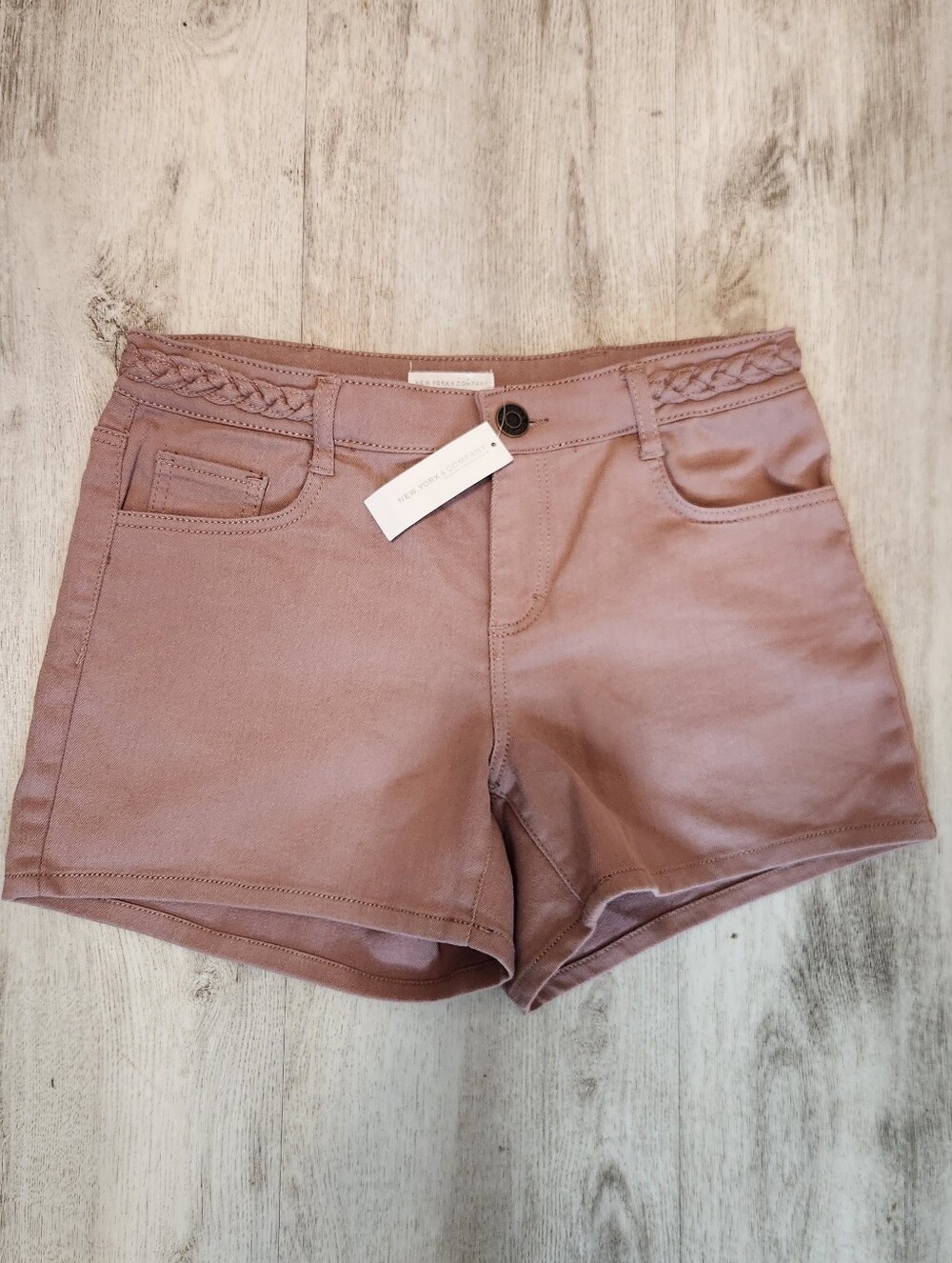 New York & Company Braided-Waist Jean Shorts - Mauve